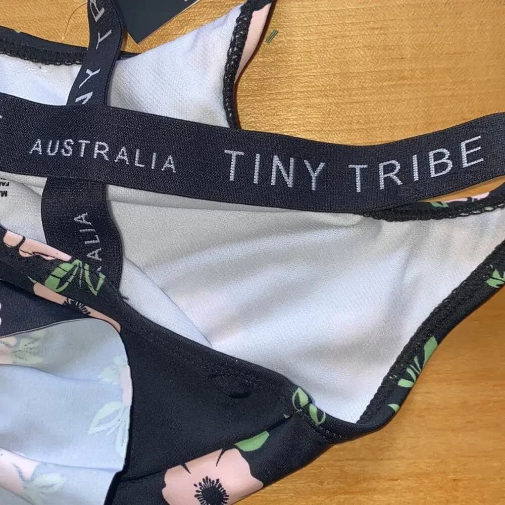 NWT Tiny Tribe Australia Floral Ruffle Swimsuit Girls One Piece Black Pink 12 M